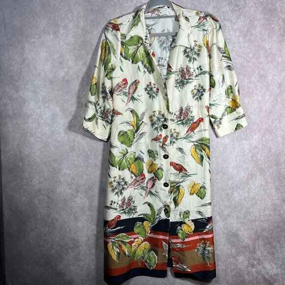 Zara Shirt Dress Womens Size Small Cream Floral Knee Length Tie Waist Blogger - Picture 1 of 8
